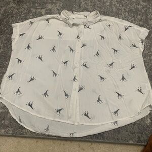 White Button-Down Shirt with Black Giraffe Print - Size S - Perfect Condition